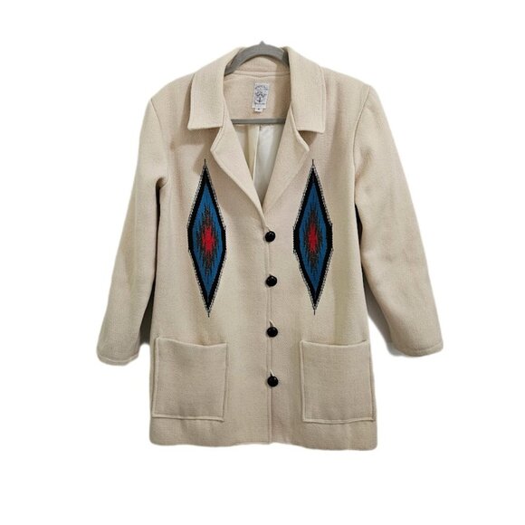 Ortega’s Chimayo 80’s Vintage Wool Coat Hand Woven Southwestern M - Picture 1 of 16